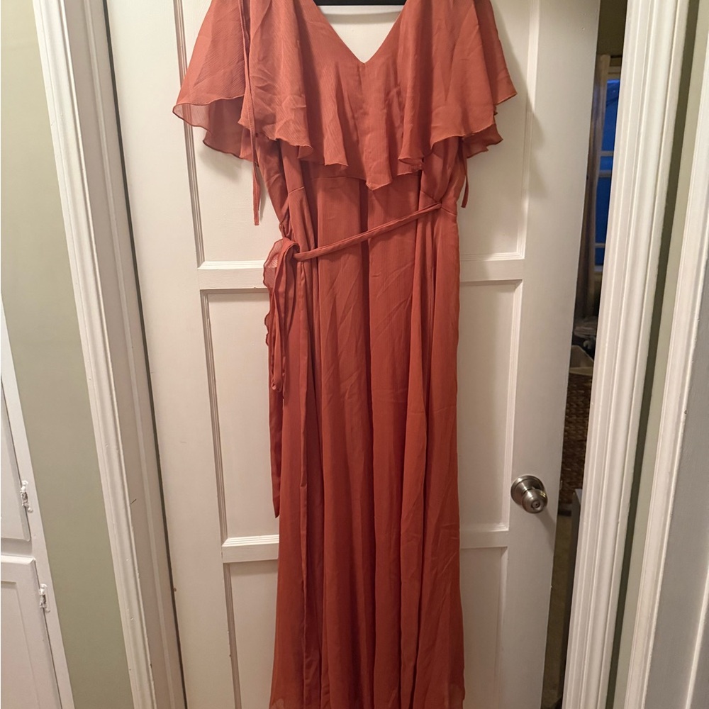 ASOS Women's Rust Ruffle V-Neck Maxi Dress - Picture 5 of 5